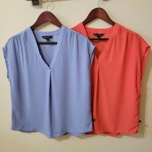 Banana Republic Chiffon Sleeveless Tops Tangerine Red and Powder Blue (EUC)